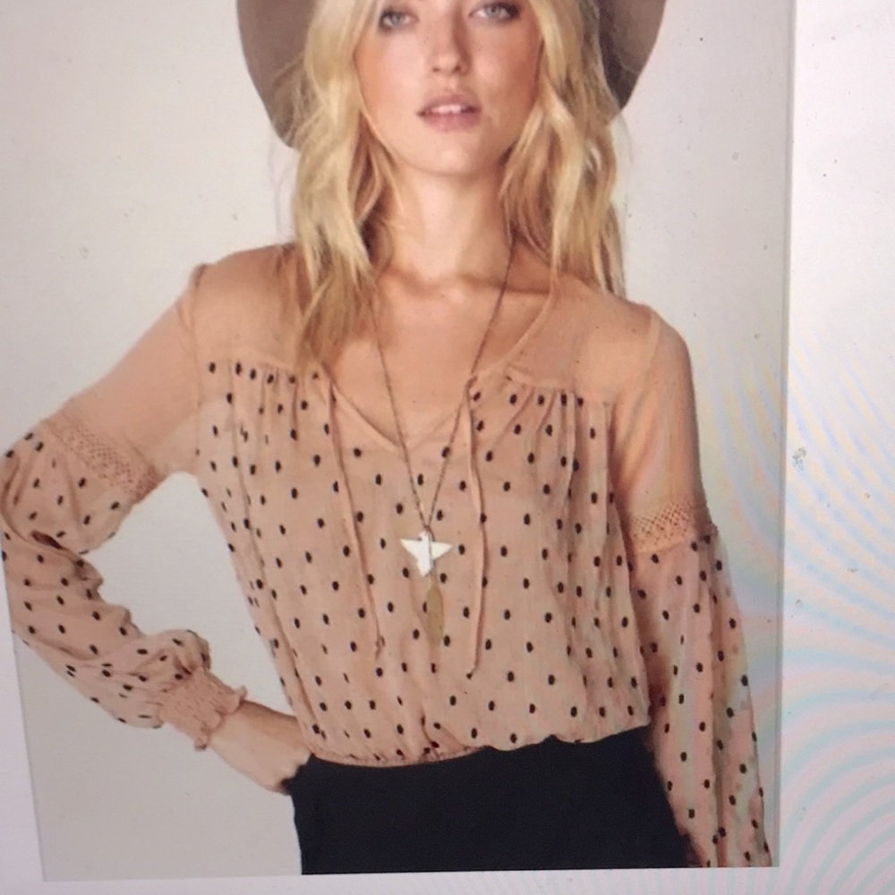 Free People Polka Dots Sheer Lace Top